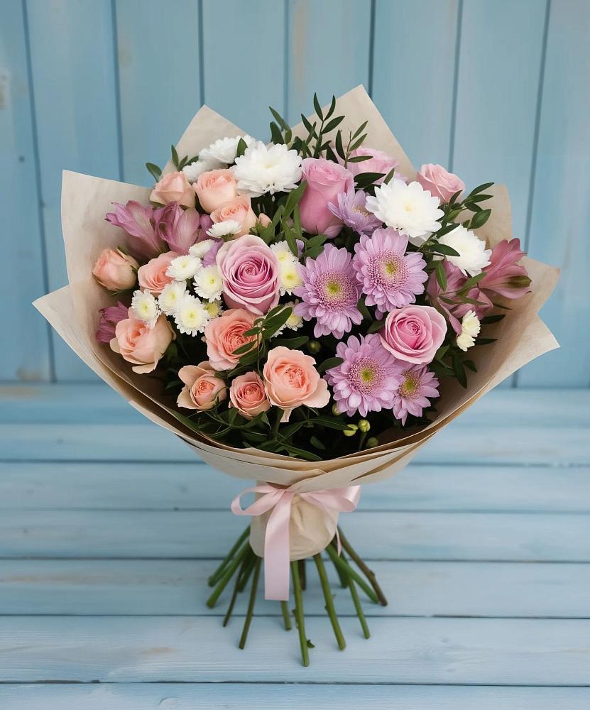 Букет цветов из: Хризантемы, Розы и Альстромерии в Мацеста