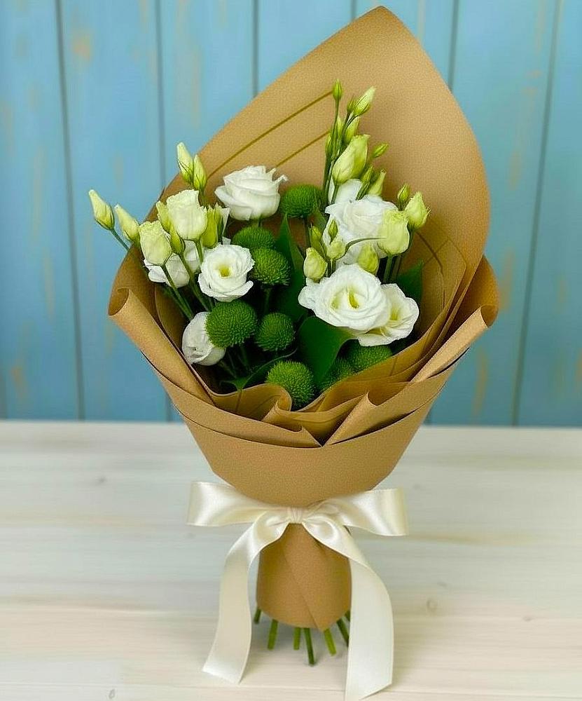 Букет цветов из: Хризантемы и Лизиантусы в Мацеста