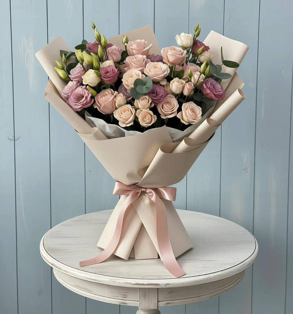 Букет цветов из: Розы и Лизиантусы в Мацеста