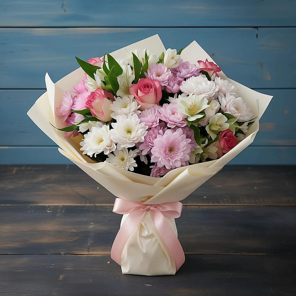 Букет цветов из: Хризантемы, Альстромерии и Розы в Мацеста